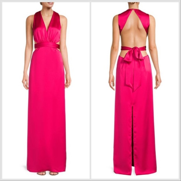 NWT Ramy Brook Milan Open Tie Back Column Gown Hot Pink Sz 12 - Picture 4 of 15